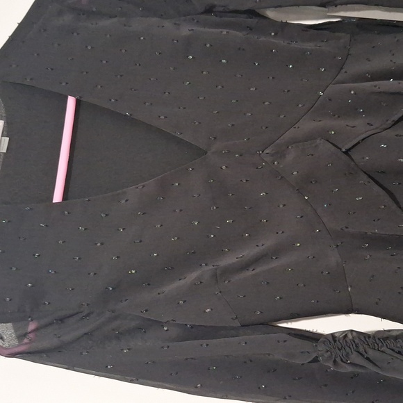 TART Women's black mesh sparkle ruched long sleeve top size xs NWT - Picture 2 of 8